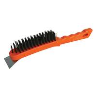 Steel wire brush with plastic handle, 5 rows with scraper head