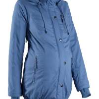 Kadın ceketi Hamile yeleği başlık ve nervürlü manşetleri ile Parka mavi kışlık kıyafetleri