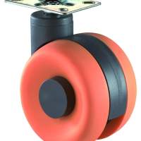 Plastic double roller, orange, height: 100mm, Ø: 75mm, 47x47mm, 50kg