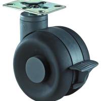 Plastic double castor with brake, height: 130mm, Ø: 100mm, 60x80mm, 75kg