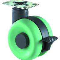 Plastic double castor with brake, green, height: 100mm, Ø: 75mm, 47x47mm, 50kg