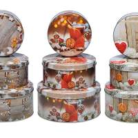 HI Christmas biscuit tin, round, sorted, set of 3 pieces, 12 sets