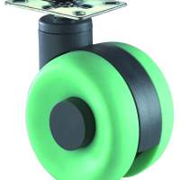 Plastic double roller, green, height:130mm, Ø:100mm, 60x80mm, 75kg