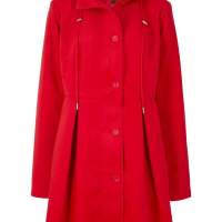 Ladies coat with hood and pleats red